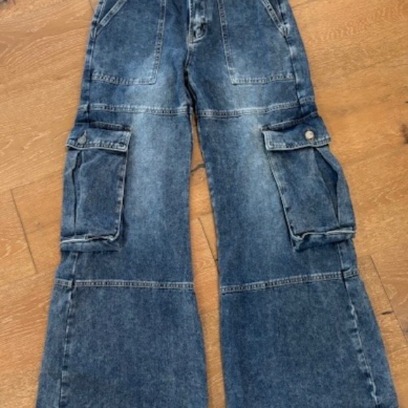I&M BLACK LABEL Women’s Wide Leg CARGO POCKET Jeans High Waist Baggy/Loose Fit S - Picture 1 of 6